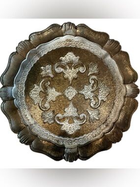 Vintage Florentine Italian Wood Tray ~ Gold & Silver Gilt~ 11.5”